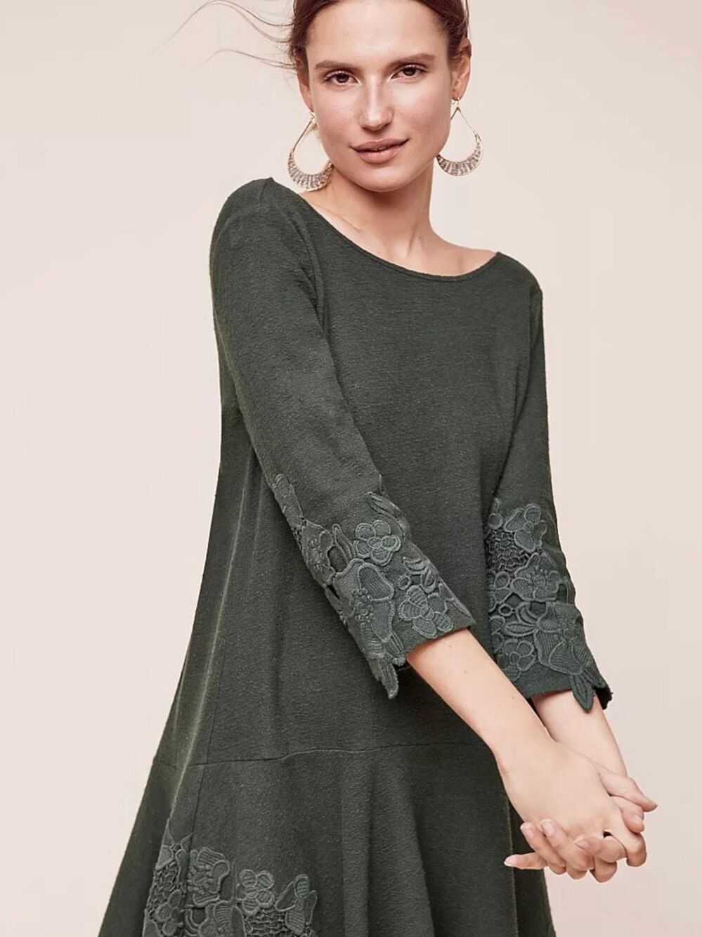 Anthropologie Maeve Women’s Small Linen Blend Holly Green Drop Waist Dress NEW